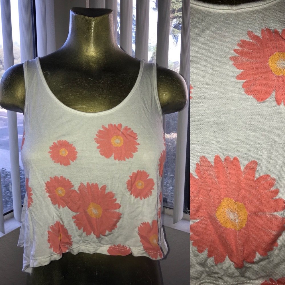 Sweet Peach DAISIES Floral Print TANK TOP S